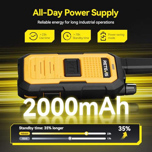 Image of Retevis RB48A IP67 Waterproof Walkie Talkies Long Range Adults, Heavy Duty 2 Way Radio, Noise Reduction, Large PTT, 1000mW Speaker, 23-Hour, Rechargeable, for Manufacturing Construction (10 Pack)