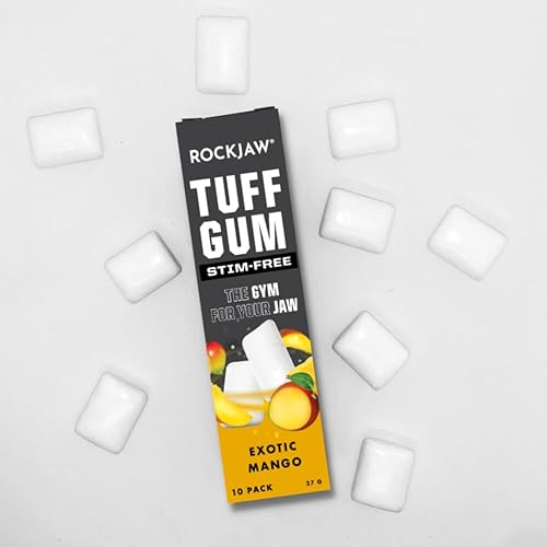 Miniatura 4 de ROCKJAW Tuff Gum 2.0 con vitaminas B (sin tim), paquete de 10 unidades, 100% xilitol, sin aspartamo, sin azúcar (mango exótico)