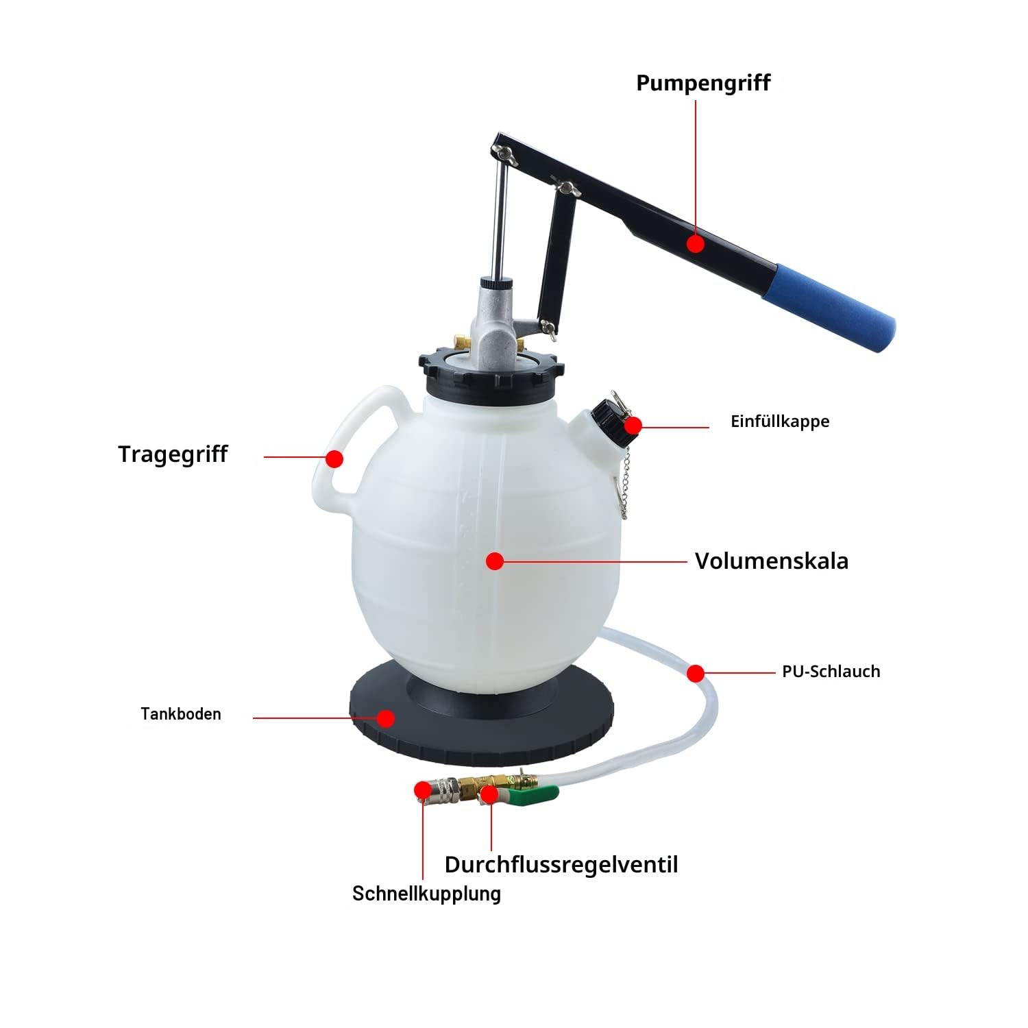 7.5 L Getriebeöl Befüllgerät, Ölwechsel Einfüllgerät, Öleinfüllgerät Handpumpe, Ölwechsel Gerät mit 15 ATF-Adaptern