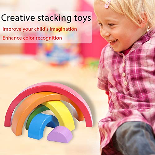 Vigeiya Wooden Rainbow Stacking Toy Color Sorting Toys Funny Stacker Building Blocks Early Educational for Kids Toddlers