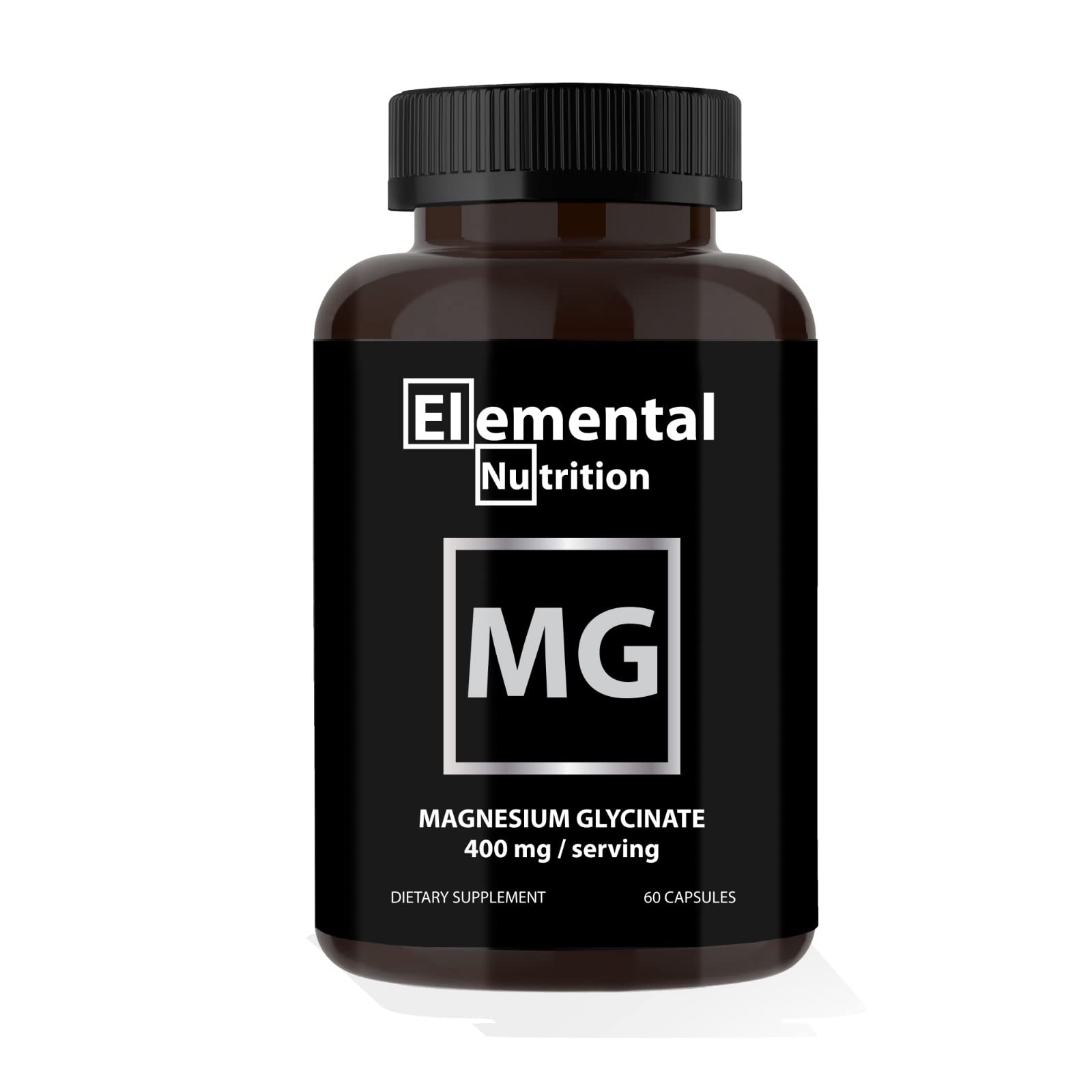 Magnesium Glycinate - 400 mg per Capsule, Pure Magnesium with Serving Size 2, Serving Per Container 30, Complexed with Glycine for Maximal Absorption in a Black Jar
