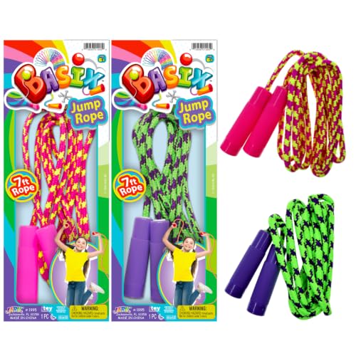 JA-RU 7ft Adjustable Jump Rope for Kids (2-Pack) – Nylon Braided Skipping Rope for Kids | Playground Toys & Recess Equipment for Elementary School | Gymnastics Party Favors. 1995-2p