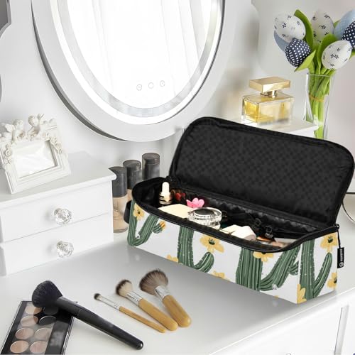 Organizador 2 en 1 para herramientas de cabello con cactus verde y flores amarillas, incluye base resistente al calor, bolsa portátil para planchas, rizadores y secadores de viaje para mujeres miniatura 6