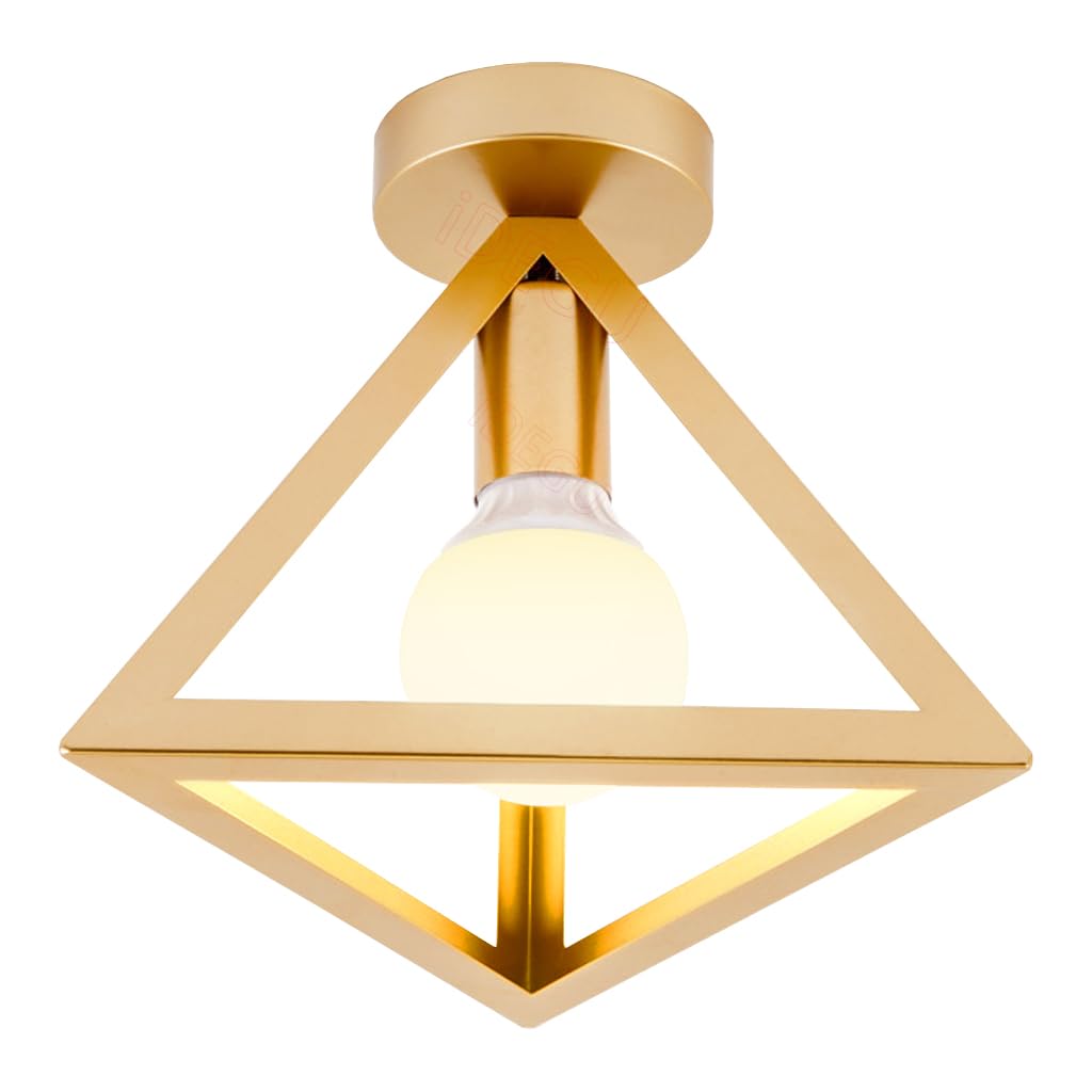 iDEGU Lámpara de Techo Vintage de Estilo Geométrico Retro Lámpara Colgante en Forma de Triángulo de Metal Retro E27 Iluminación de Techo Interior para Dormitorio Salón Restaurante, 25 cm, Dorado