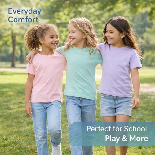 Image of Brix Girls Short Sleeve T-Shirts 5 Pack - Soft Cotton Tees, Breathable Everyday Tops, Tagless Comfort.