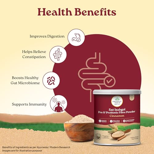Image of A TATA Product- Organic India Sat Isabgol Pre & Probiotic Fibre Powder Cinnamon, 100g