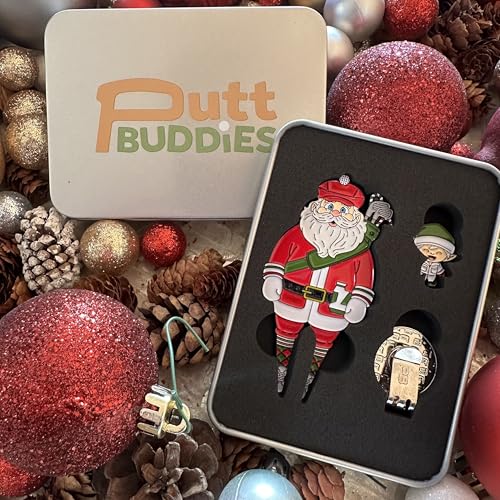 PuttBuddies Golf Santa Divot Tool with Caddy Elf Ball Marker