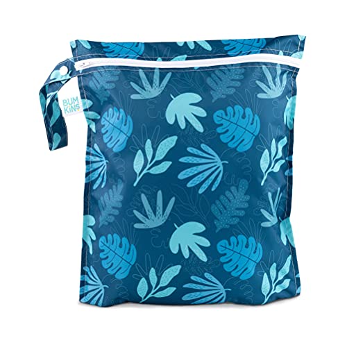 Image of Bumkins Waterproof Wet Bag, Washable, Reusable for Travel, Beach, Pool, Stroller, Diapers, Dirty Gym Clothes, Wet Swimsuits, Toiletries, 12x14 – Blue Tropic