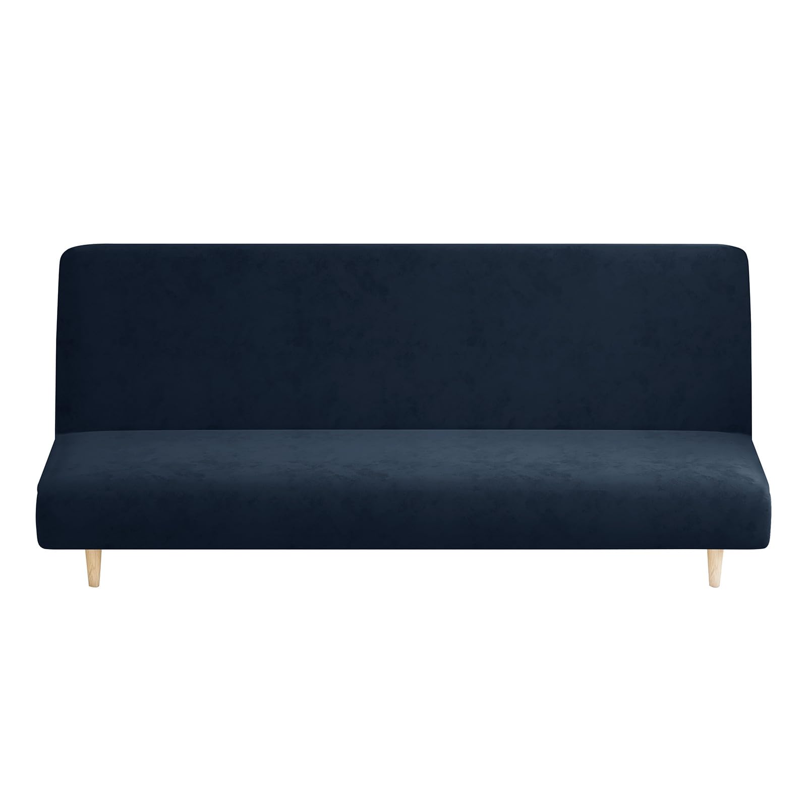 Surwin Armless Sofa Bed Cover Velvet Non Slip Soft Warm Stretch Futon Slipcover Protector for 2 Seater/3 Seater Folding Sofa Bed without Armrests (Navy blue,170-210cm)