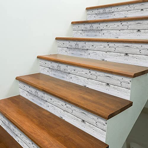 funlife 2 Rolls Peel and Stick Stair Riser Sticker, Self Adhesive Contact Paper Vinyl Stairway Stickers, Gray Wood Grain Staircase Step Decals for Home Decor, 7.87"X118.1"
