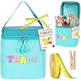 Suclain Summer Teacher Appreciation Gifts Teach Chenille Letter Cooler Bag with Ribbon Thank You Tag Wooden Clamp Cooler Bag for End of Year Graduation Retirement Summer Teacher Gifts from Student