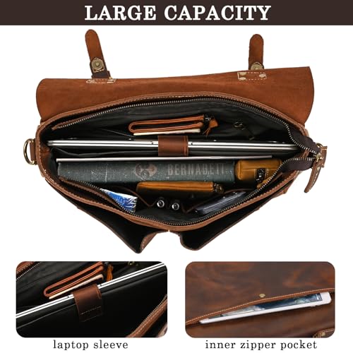 15.6 Inch Leather briefcases Laptop Messenger Shoulder Bags for Men and Women Vintage Satchel Bag for Work, Travel3