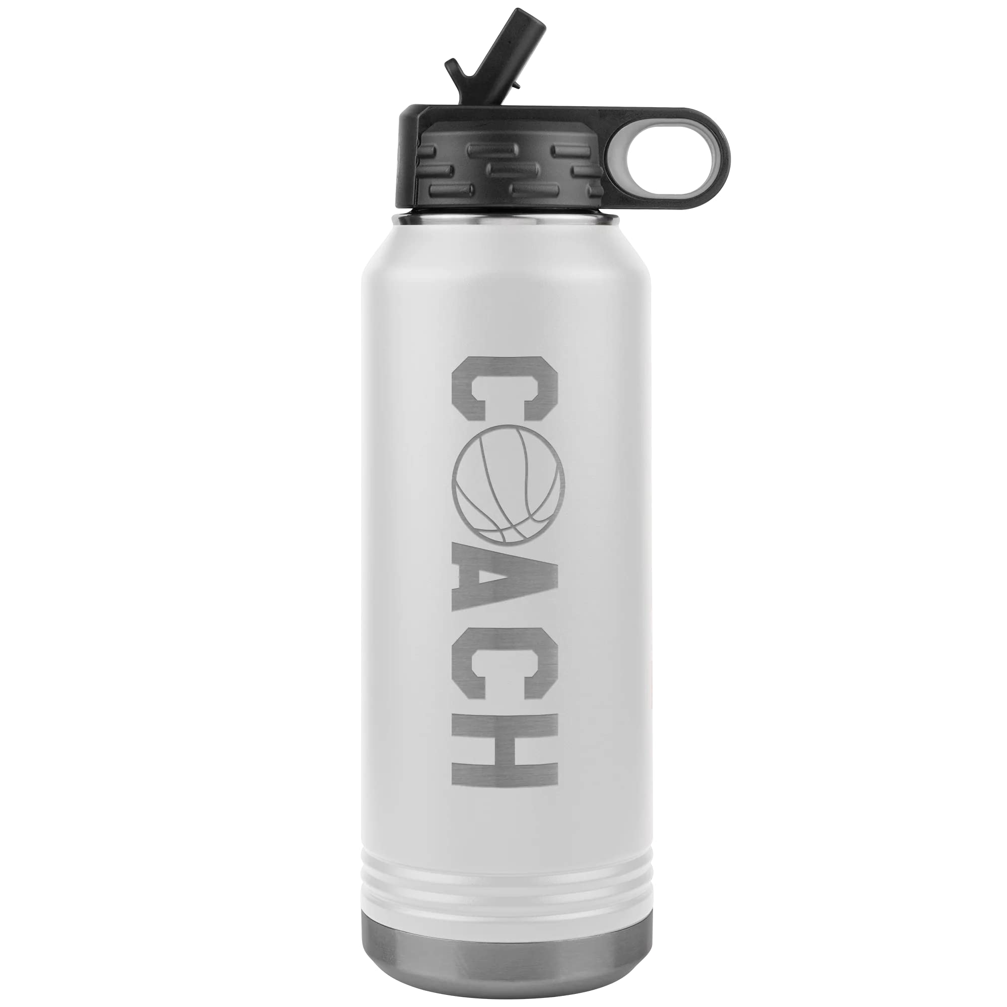 JFWcreations Basketball Coach Water Bottle - 32oz Insulated Engraved Stainless Steel Flip Top with Straw Basketball Coach Gift White