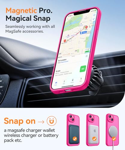 Image of CANSHN Magnetic for iPhone 14 Plus Case, Upgraded [Full Camera Protection] [Compatible with Magsafe] [Translucent Matte] Shockproof Protective Phone Case for iPhone 14 Plus 6.7 inch - Hot Pink