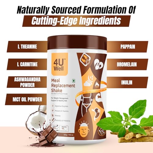 Image of 4UWell Meal Replacement Shake | Chocolate Flavour | Balanced Nutrition with 18 Vitamins & Minerals | Supports Energy, Metabolism & Active Lifestyle | Easy to Digest Powder, 500g