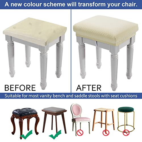 Image of 4 pcs Vanity Stool Bench Covers, Luxury Crease-Resistant Jacquard Fabric Saddle Bar Stool Slipcovers Stretch Washable, (Rectangle, 4 Counts, Beige)
