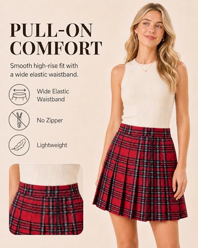 Image of Pleated Skirts for Women, High-Waisted A-Line Mini Tennis Skater Skirt | Easy pull-on elastic waist, Clean solid color, School uniform outfits, Cheerleader outfits, Everyday campus wear