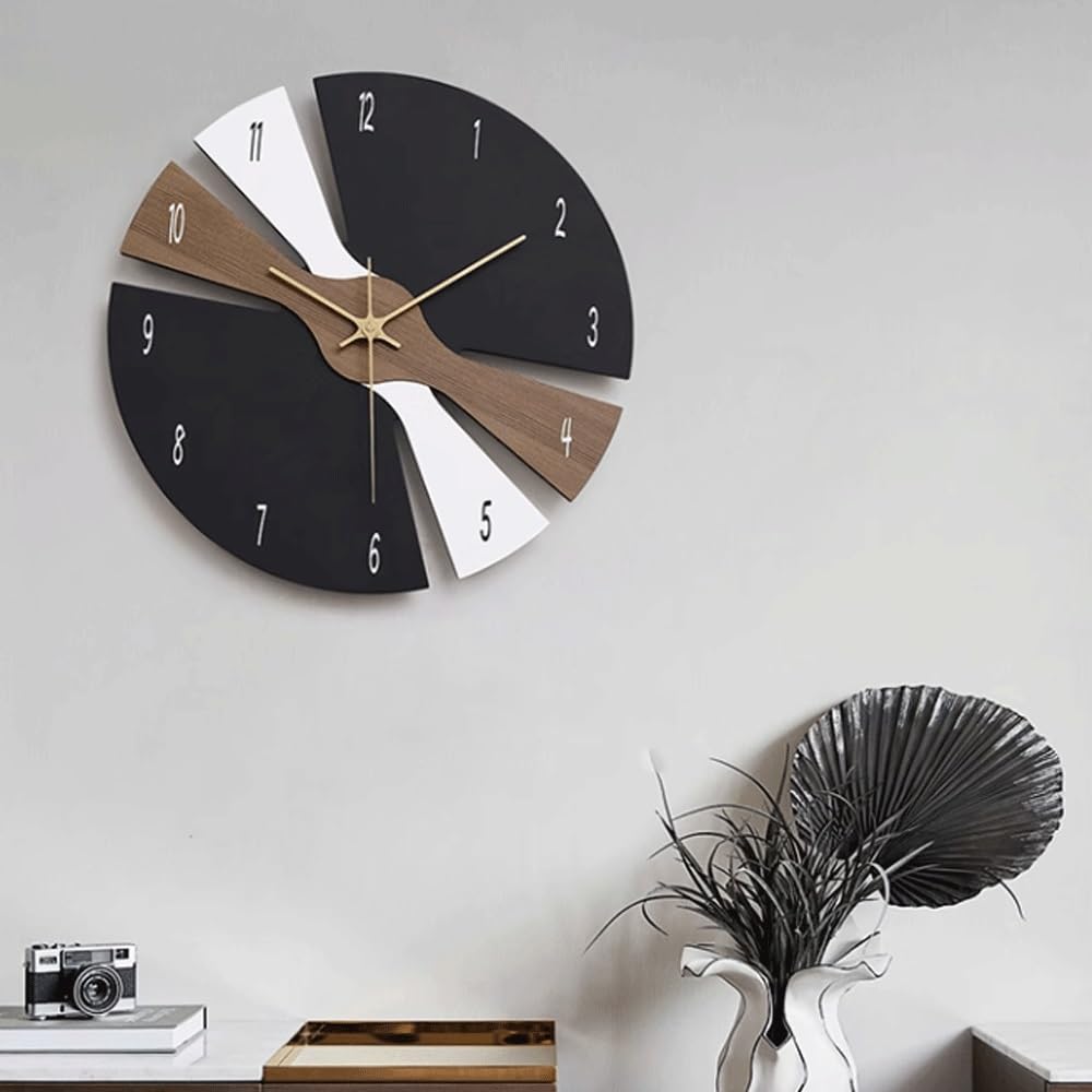 Modern Luksusowy zegar ścienny bez otworów do użytku domowego, kreatywna dekoracja ścienna, odpowiedni salonów, gabinetów i sypialni Living Room Decor(Czarny)