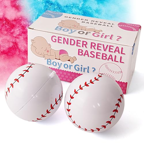 Bkkack 2 Pack Gender Reveal Baseball Pink and Blue Surprise Party and Baby Announcement