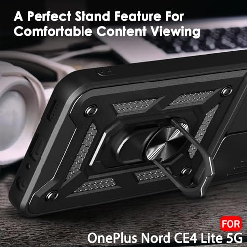 Image of Luxe Back Cover for OnePlus Nord CE 4 Lite 5G | D10 Tough Armor | Sliding Camera Shield | 360 Protection | Kickstand Ring Holder | Military-Grade Shockproof Bumper