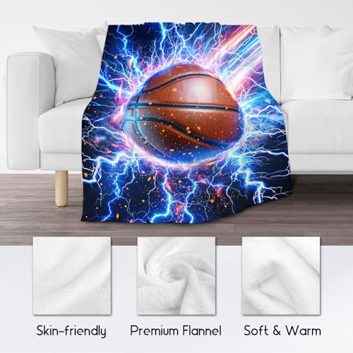 Basketball Blanket for Boys Blanket Gifts - 50" x 60" Lightning Sport Theme Throws for Couch, Bed & Room Decor