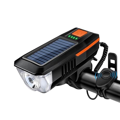 Best Solar Powered Bicycle Gadgets to Enhance Your Riding Experience 11 Bateria multifuncional alimentada por energia solar e recarregável por USB, mountain bike, luz noturna de alto brilho, luz frontal para bicicleta e buzina de 120 dB (laranja)