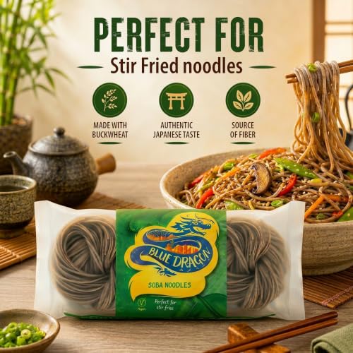 Image of Blue Dragon Soba Noodles 200g | 4 Noodle Nests | Authentic Japanese Style Buckwheat Noodles | Perfect for Stir Fries, Soups & Salads | Vegan | Imported from Thailand