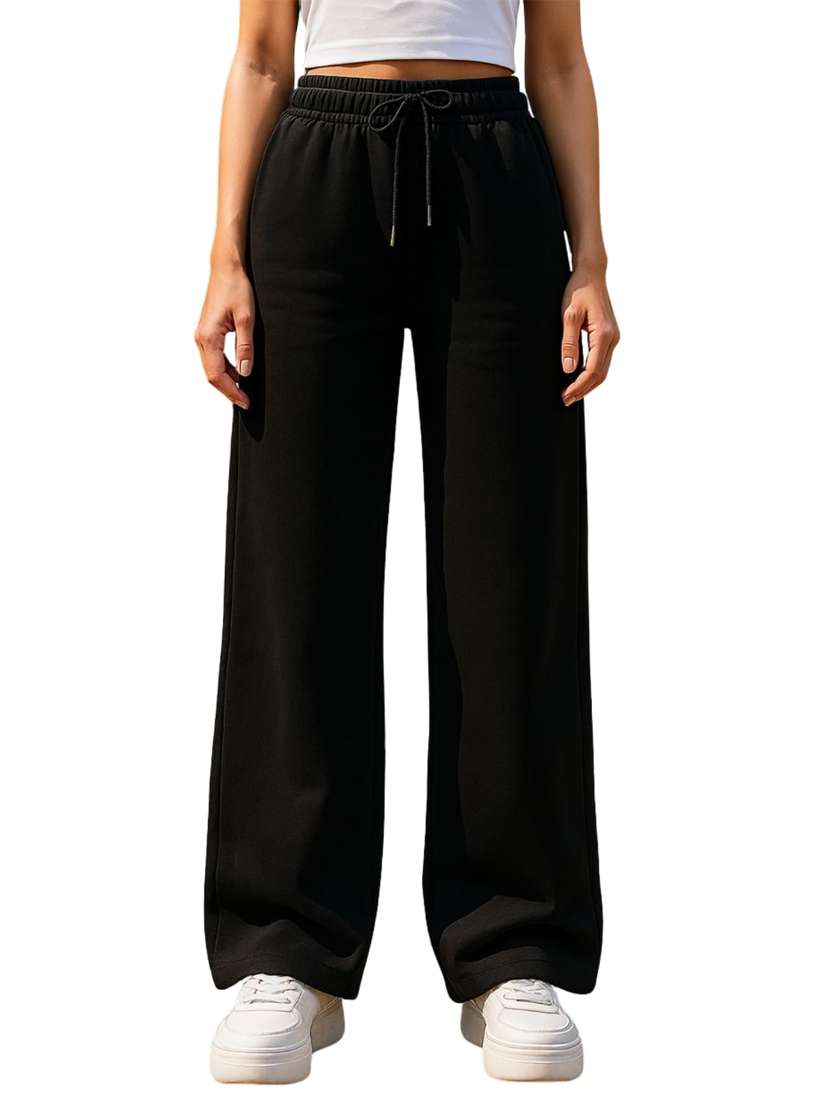 juneberry Wide Leg Track Pants for Women & Girls (Pure Cotton, Bootcut, Regular Fit, High Rise Trouser, Drawstring, Available in Black, Brown, Navy, Olive Green, Lilac, Beige)-picture-15