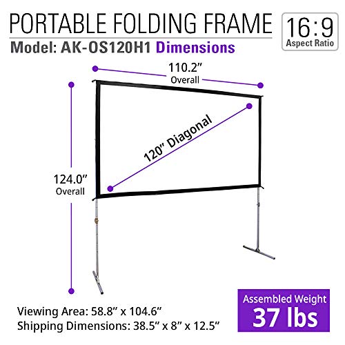 Image of Akia 120 Inch Projector Screen with Stand and Carry Bag for Indoor & Outdoor Use - Portable Backyard Movie Display for 4K Ultra HD Viewing, Foldable Cinema Frame with Adjustable Support - AK-OS120H1.