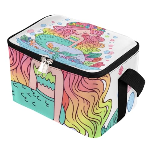 GzLeyigou Lunch Bags for Women Men 9 Cans,Floral Mermaid Hot & Cold Food Delivery Bag Insulated Grocery Bag Insulated Lunch Box Mermaid Cooler Bag for Office Work Picnic Beach