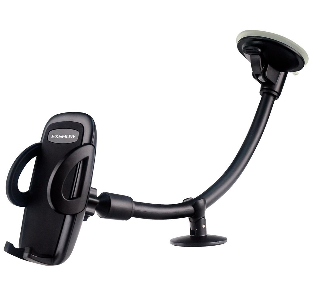 EXSHOW Windshield Car Phone Holder, Windscreen Mobile Phone Mount, Universal Flexible Car Cradle for iPhone Xs Xr X 8 7 Plus 6 6s 5s 5c 5, Samsung, Huawei, Sony etc (30cm Long Arm with Dashboard Base)