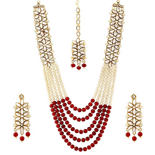 Aheli Bollywood Fashion Wedding Party Wear Necklace with Maang Tikka Set Indian Ethnic Traditional Jewelry for Women