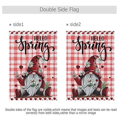 Spring Gnome Ladybugs House Flag 28 X 40 Double Sided Red Plaid Butterfly Daisy Flowers Garden Yard Flags Welcome Hello Spring Summer Outdoor Indoor Banner For Party Home Decorations #TOP2