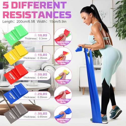 Image of 5 Pcs Resistance Bands, Professional Exercise Bands Elastic Stretch Bands for Fitness Yoga Pilates Stretching Strength Training, Workout Bands for Women and Men Home Gym