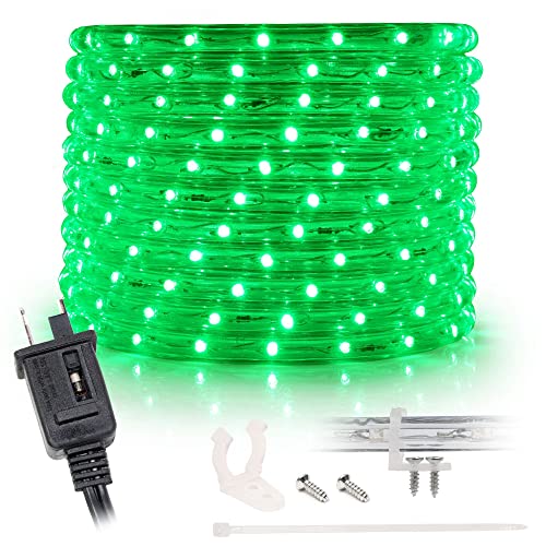 WYZworks 108LEDs, 25ft LED Green Rope Light, Connectable Outdoor Permanent Waterproof Accent Exterior Lighting, Flexible Clear PVC, ETL Certified, Holiday, Backyard Patio, Home, Decor