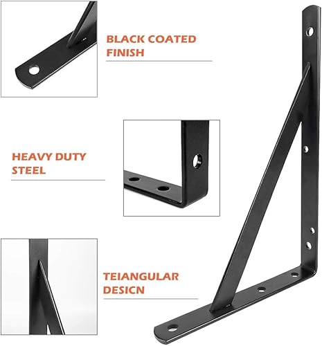 Miniatura 4 de Soportes de estante de 12 pulgadas, soporte flotante resistente para estantes abiertos, soportes de pared angulares de metal negro para estantes,