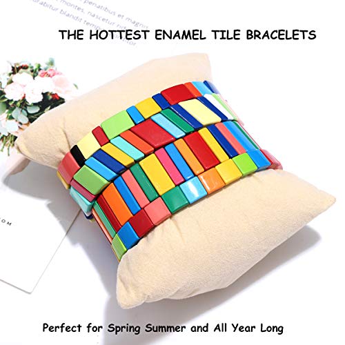 4PCS Rainbow Enamel Tile Bracelets for Women Multicolored Tile Bead Stretch Bracelets Set Stackable Colorblock Beaded Wrap Bangle Bracelet for Men3