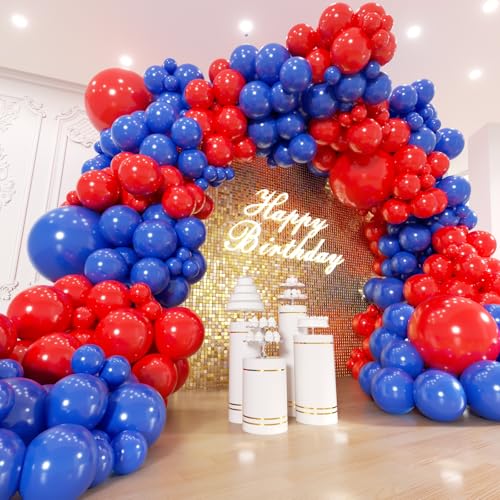EICUECUE Red and Blue Balloons Garland Arch Kit 154Pcs - 5 10 12 18 inch Different Size Royal Blue and Red Balloon for Birthday Baby Shower Wedding Independence Day Graduation Themed Party Decorations