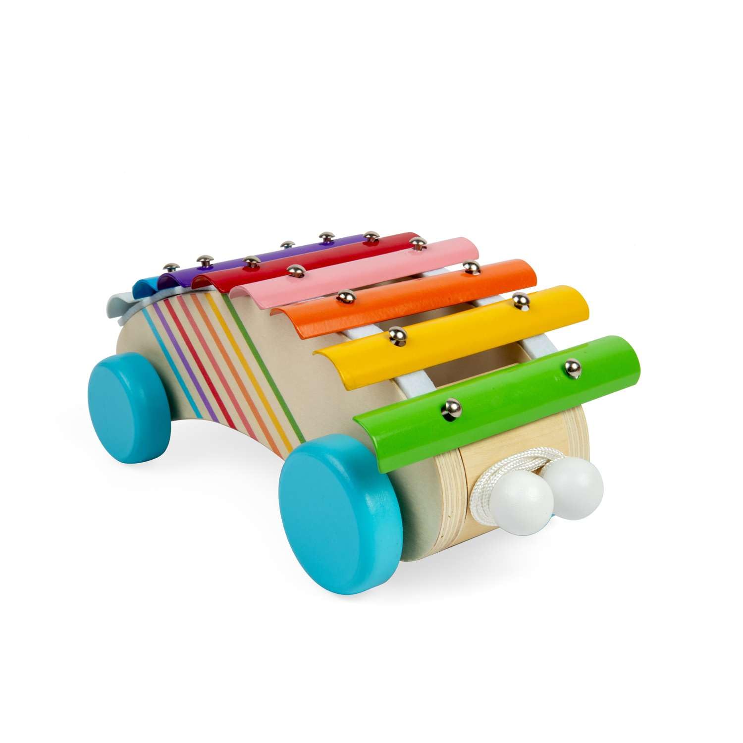 Bigjigs Toys Xilofono da tirare lungo – strumento arcobaleno in legno 2 in 1 per bambini e bambini, xilofoni musicali, strumenti sensoriali e accessori, regali per bambini, età 18 + mesi