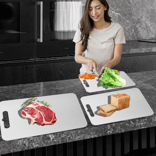 Tabla de cortar rectangular de acero inoxidable doble cara para cocina, tamaño grande miniatura 7