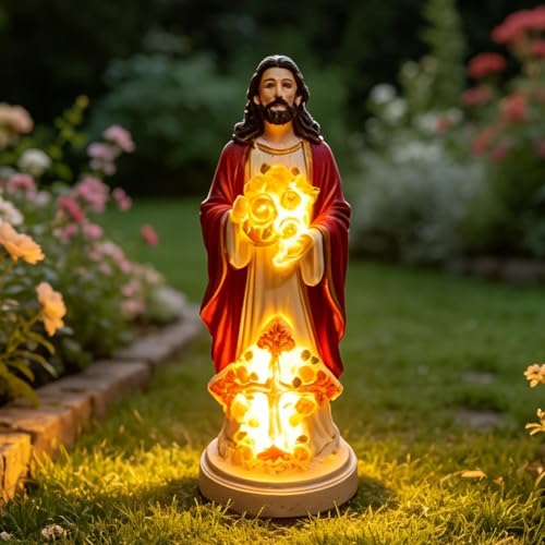 Statue de Jésus lumineuse de 20 cm avec éclairage LED pour décoration chrétienne