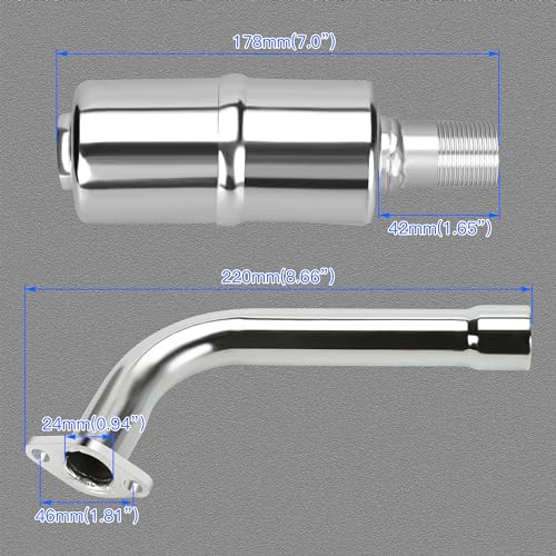 Image of YOXUFA Mini Bike Exhaust Pipe Muffler Replacement for Predator 212 224cc 196cc Coleman CT200U BT200X CT200U-EX 6.5hp Baja Warrior Massimo MB200 GX160 Engine Go Kart Parts with Heat Shield Tape