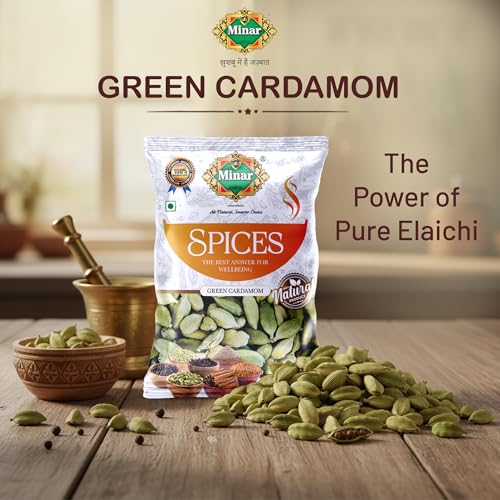 Image of Minar Premium Green Cardamom Whole 100gm - Pure and Natural (7nm Bold) Green Elaichi for Cooking, Chai, Sweets and Desserts Rich in Fresh Aromatic Flavor and Fragrance Hari Elaichi Pods