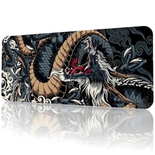 8 Farklı Desenli Baskılı Model Black Deer XXL Gaming Mouse Pad 90x40 cm – Dikişli Kenar, Kaymaz Taban, Dijital Tasarım, Hassas Takip, Ultra Geniş Oyuncu Mousepad (Dragon 90x40 cm)