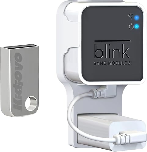 Unidad flash USB de 256 GB y soporte de pared para Blink Sync Module 2 con cable corto, ahorra espacio, sin cables desordenados, soporte de montaje