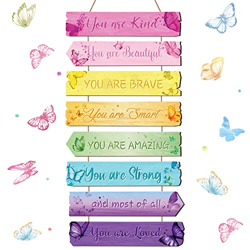 Inspirational Girl Room Decor Aesthetic Art Wall Hanging Sign Inspiring Colorful Rainbow Wooden Decoration for Kids Teens Toddler Boy Baby Bedroom...