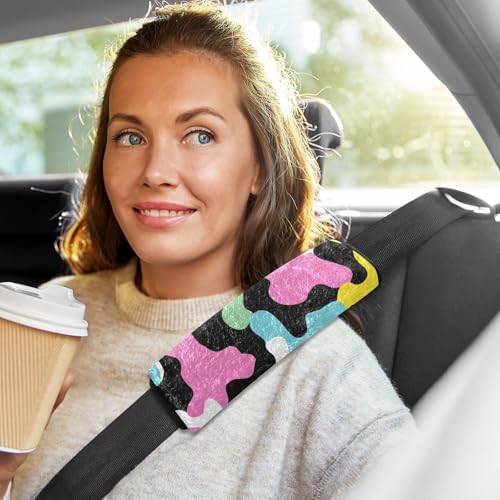 Image of 2 Pack Seatbelt Covers Seat Belt Cover Pad for Adults Boys Girls Car Seat Strap Covers Pads Cushion Universal Shoulder Strap Pad Protector for Backpack Camera Bag 6.5 Inch Colorful Cow Print Black