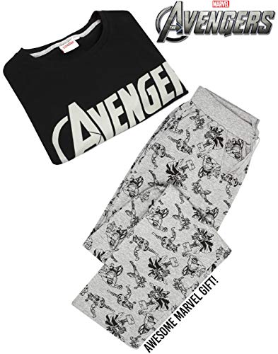 Marvel The Avengers Mens Pyjamas Logo Lounge Pants & T-Shirt Set Large Black #TOP1