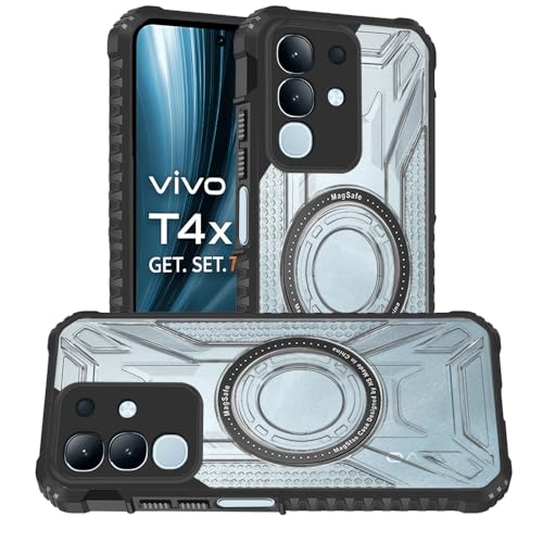 Image of AESTMO Hybrid Shockproof Back Cover Case for Vivo T4X 5G / Z10X 5G / Y31 Pro 5G Compatible with MagSafe | Hard Back Case Cover for (PC & TPU, Translucent Back, Black Sides)