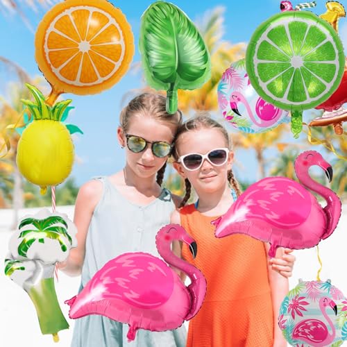 Image of Tropical Balloon Hawaiian Balloons Party Decorations Flamingo Pineapple Coconut Tree Monstera Leaf Mylar Foil Balloon Luau Summer Helium Balloons for Birthday Hawaii Aloha Beach Pool Party Decorations